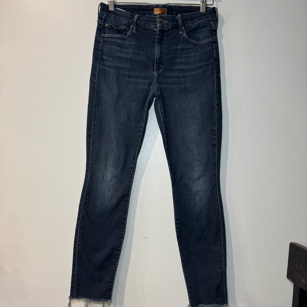Mother High Waisted Looker Ankle Fray Women's 29 Indigo‎ Stretch Skinny Jeans